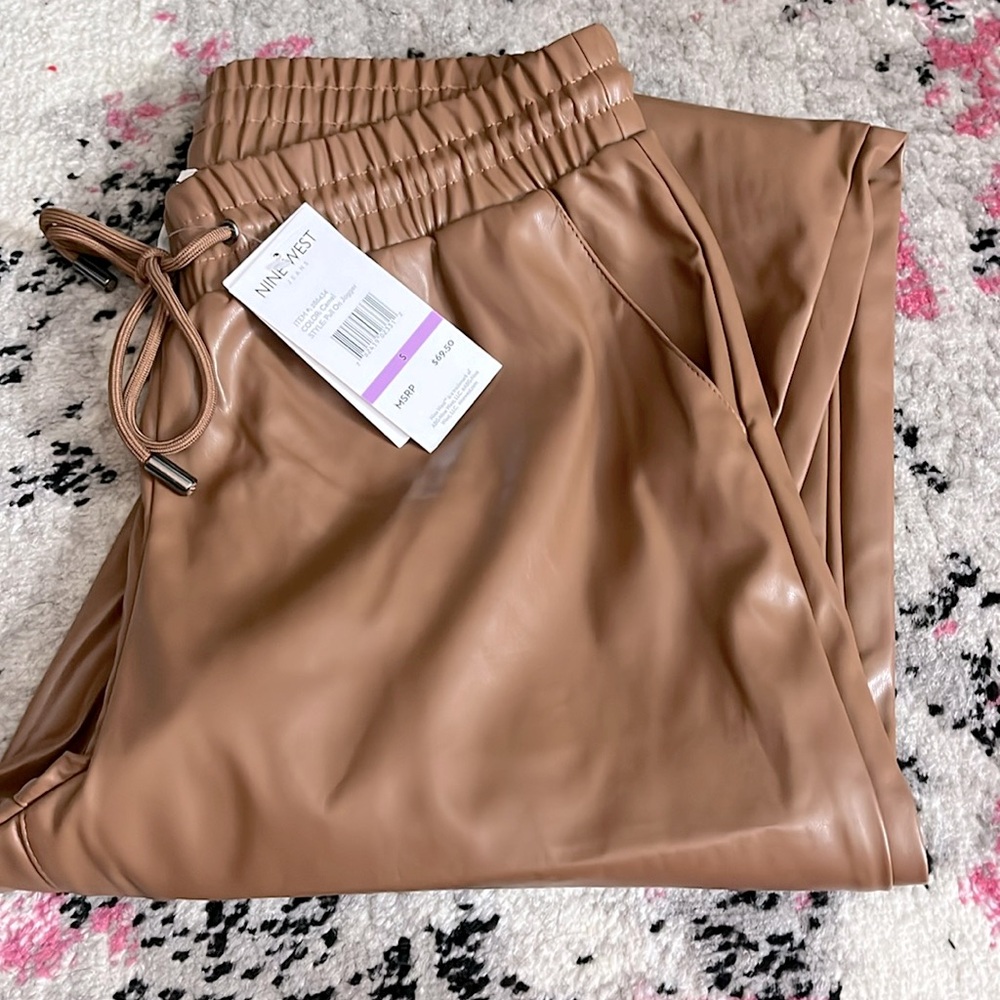 Camel Faux Leather Joggers